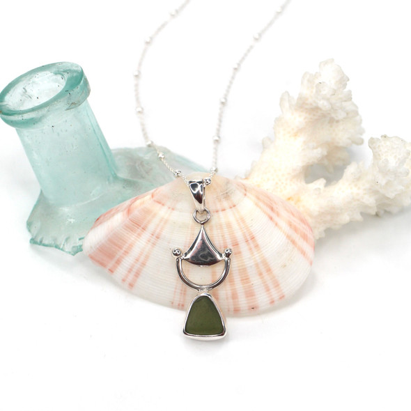 Olive Sea Glass Bit Necklace