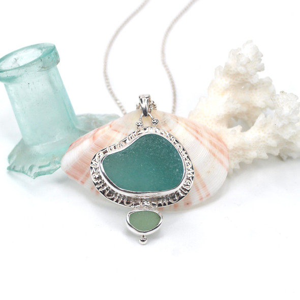 Aqua Allure and Seafoam Sea Glass Enchanted Cove Double Necklace