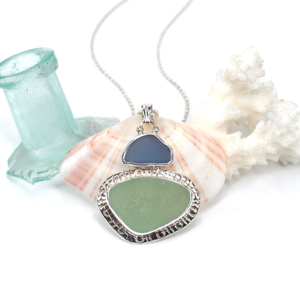 Cornflower and Seafoam Sea Glass Enchanted Cove Double Necklace