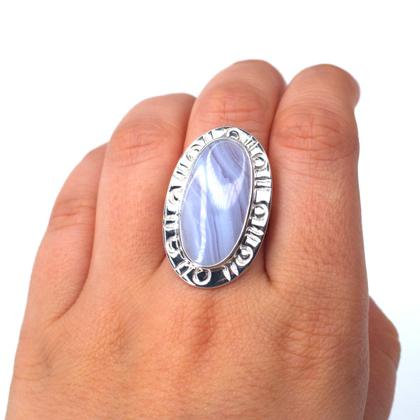 Lace Agate Enchanted Cove Ring - Size 9 on model for color reference