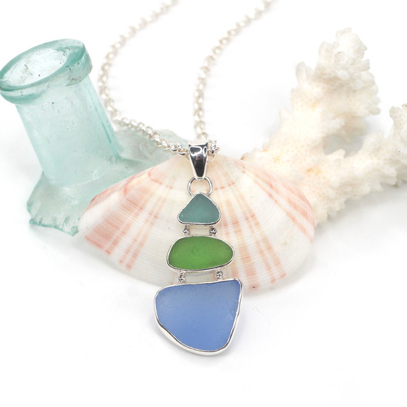 Tropical Turquoise Sea Glass Three Tier Necklace