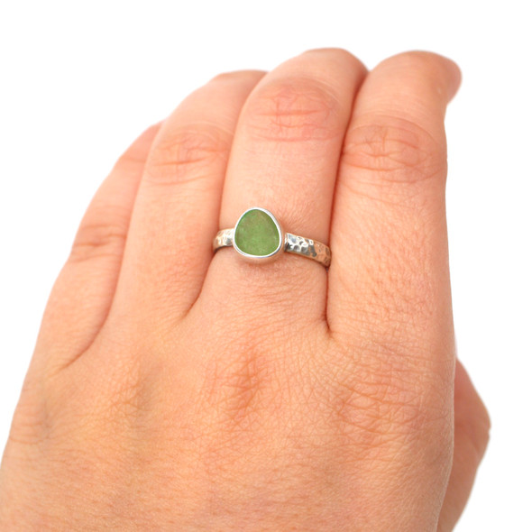 Green Sea Glass Stack Ring- Size 6 on model for color reference.
