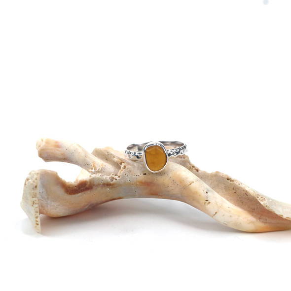 Honey Amber Sea Glass Stack Ring- Size 6