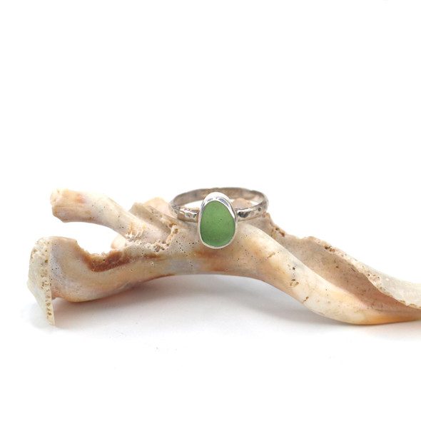 Green Sea Glass Stack Ring - Size 8