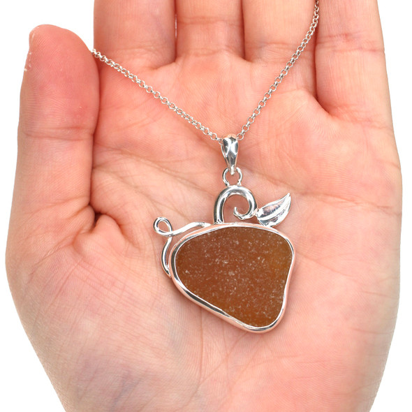 Amber Harvest Sea Glass Medium Pumpkin Necklace on model for color reference.