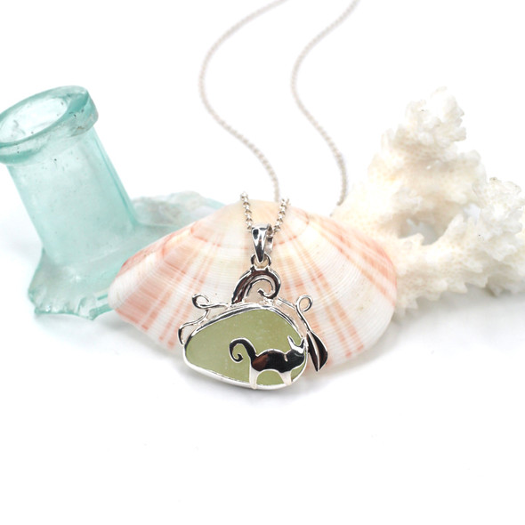 Seafoam UV Glass Cat and Pumpkin Necklace