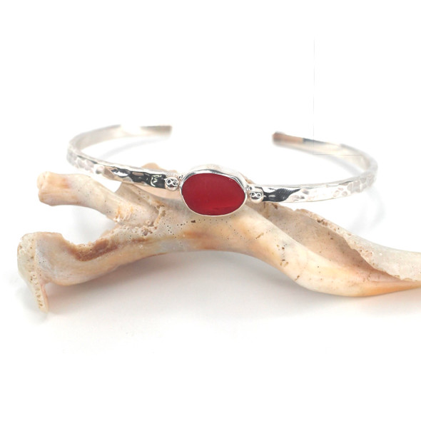 Red Sea Glass Beaded Hammered Cuff Bracelet Red Sea Glass Beaded Hammered Cuff Bracelet