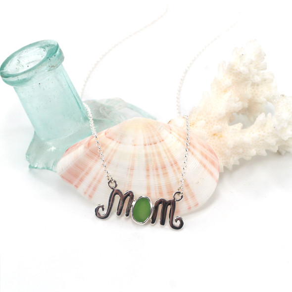 Green Sea Glass Mom Necklace 16"-18" Length