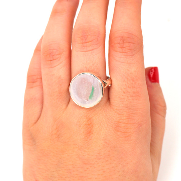 Green Splash Ohajiki Marble Split Band Ring - Size 9 on model for color reference. 