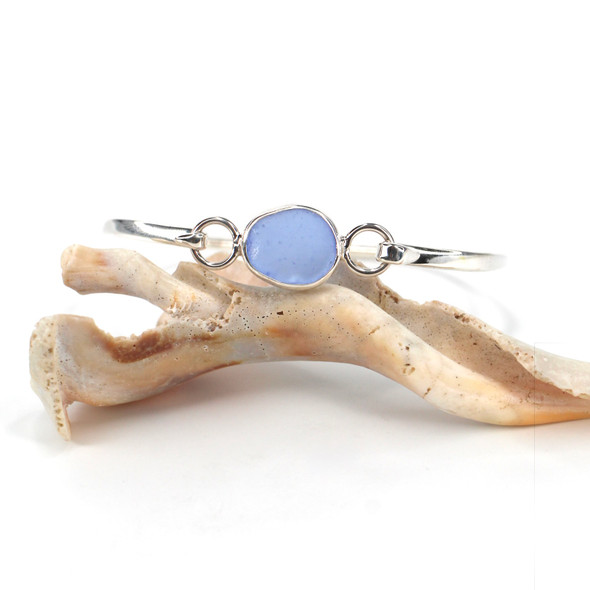 Cornflower Rounded Sea Glass Bezel Bangle Bracelet