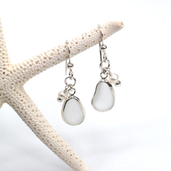Sea glass and pearl bezel wrap earrings