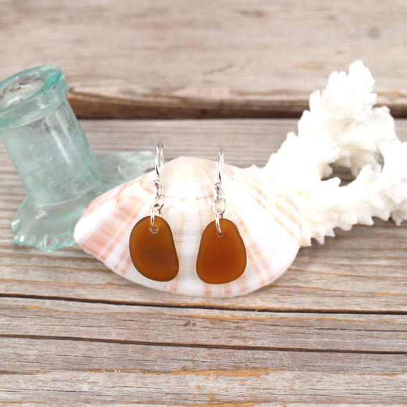 Insta Sale Amber Sea Glass Drop Earrings - MM