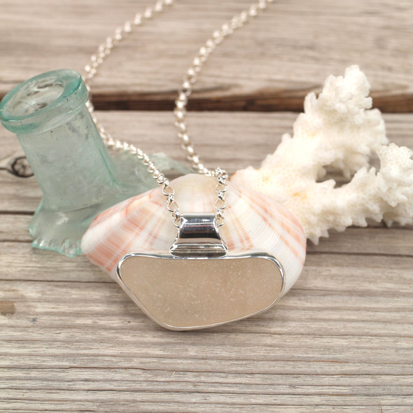 Insta Sale - White Sea Glass Horizon Slide Bail Necklace - MM