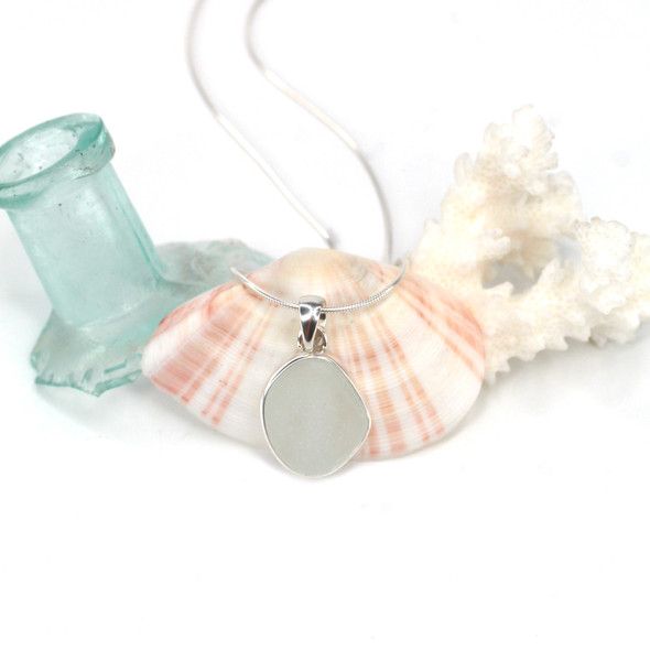 White Sea Glass Single Bezel Necklace White Sea Glass Single Bezel Necklace