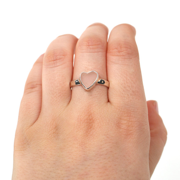 Pink Sea Glass Hammered Band Ring - Size 9 on model for color reference.