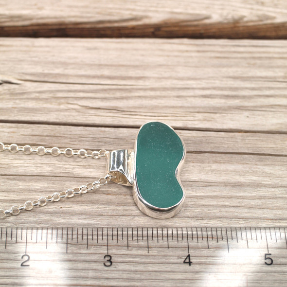Insta Sale - Aqua Curved Sea Glass Horizon Slide Bail Necklace - MM on ruler for size reference. 
