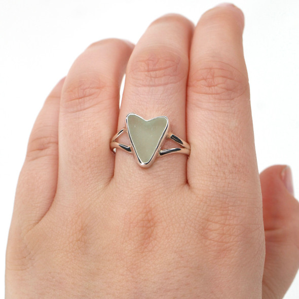 Seafoam Sea Glass Split Band Ring - Size 9 on model for color reference.