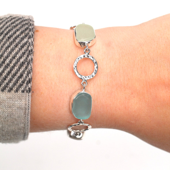 Sky Ovals Sea Glass 5 Stone Circle Bracelet on model for color reference. 