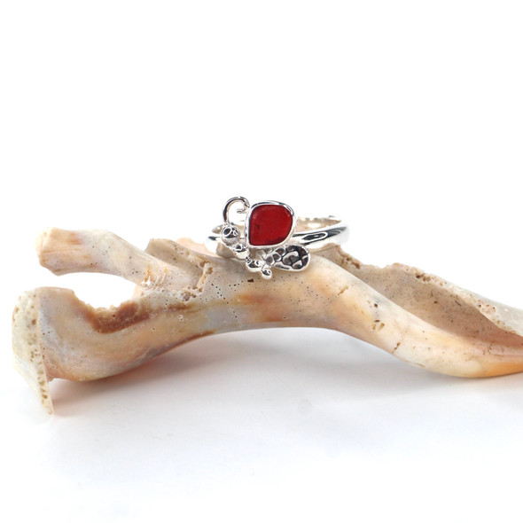 Red Diamond Sea Glass Butterfly Ring - Size 9