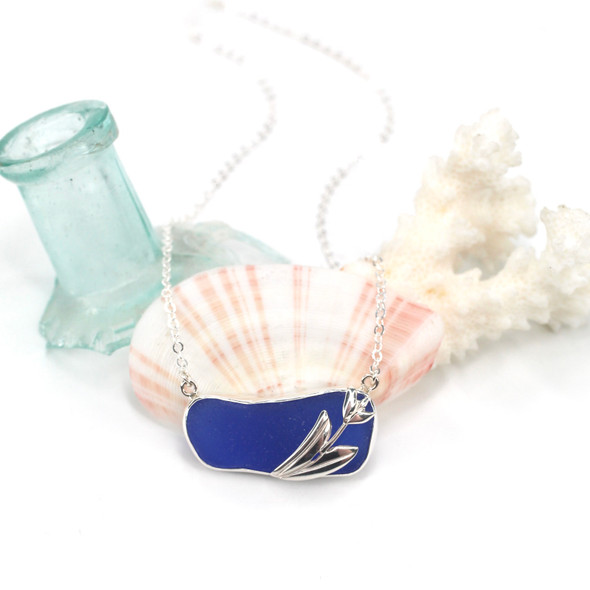 Cobalt Sea Glass Tulip Necklace 16" - 18" Length
