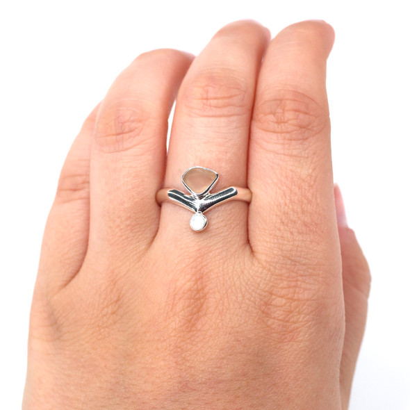 Pink Sea Glass and Mother of Pearl Coastal Balance Ring - Size 9 on model for color reference.