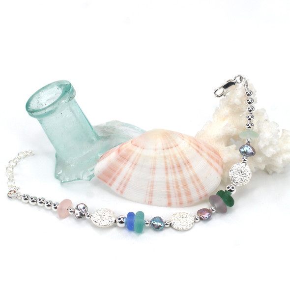 Lavender Berry Blues Sea Glass Shimmer Beaded Bracelet