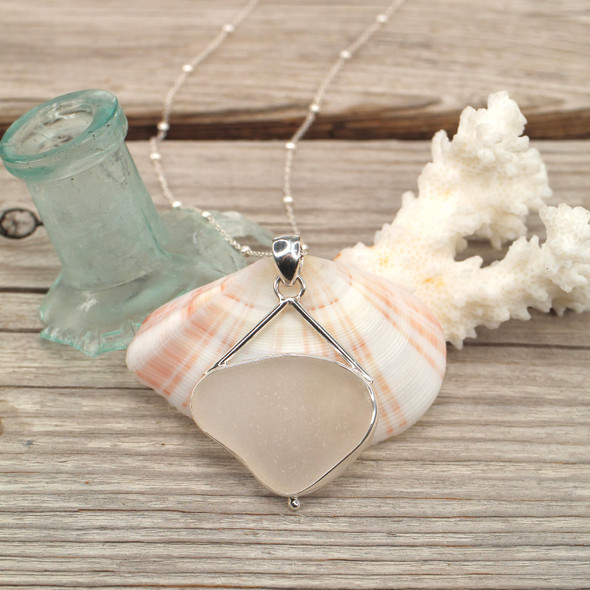 Insta Sale White Triangle Sea Glass Sail Drop Necklace -  MM
