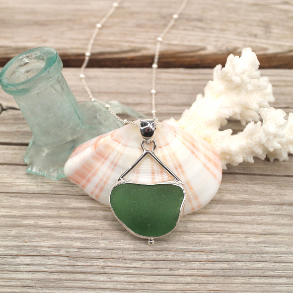 Insta Sale Olive Sea Glass Sail Drop Necklace - MM