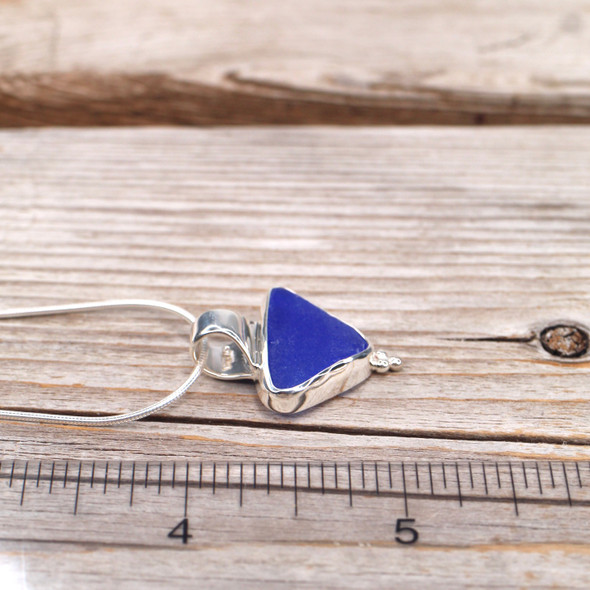 Insta Sale Cobalt Sea Glass Trinity Slide Necklace - MM on ruler for size reference. 