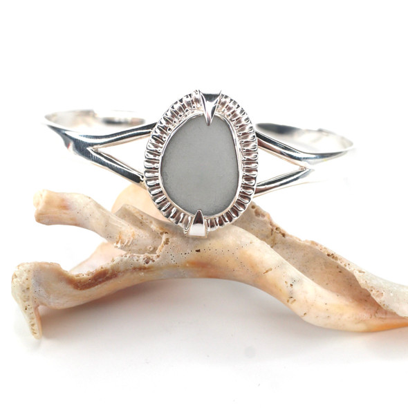 Gray Sea Glass Rising Sun Cuff Bracelet