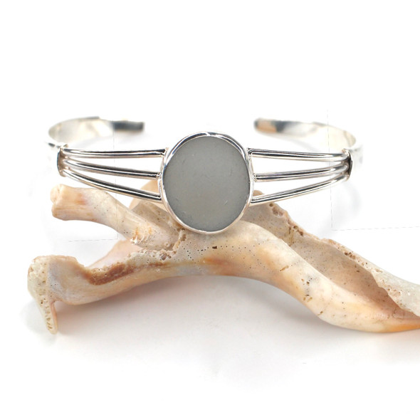 Gray Round Sea Glass Three Piece Cuff Bracelet Gray Round Sea Glass Three Piece Cuff Bracelet