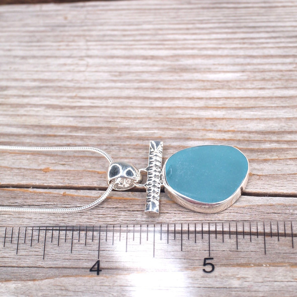 Insta Sale Aqua Drop Sea Glass Toggle Bar Necklace - MM on ruler or size reference. 