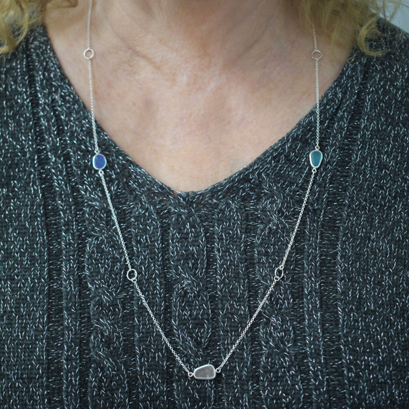 Pastel Coastal 5 Stone Sea Glass 30" Lariat Necklace model
