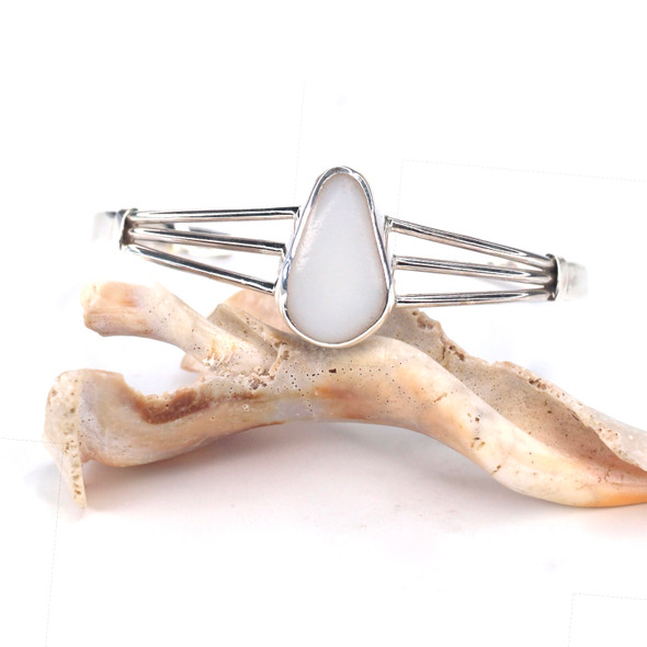 White Milk Glass Sea Glass Cuff Bracelet