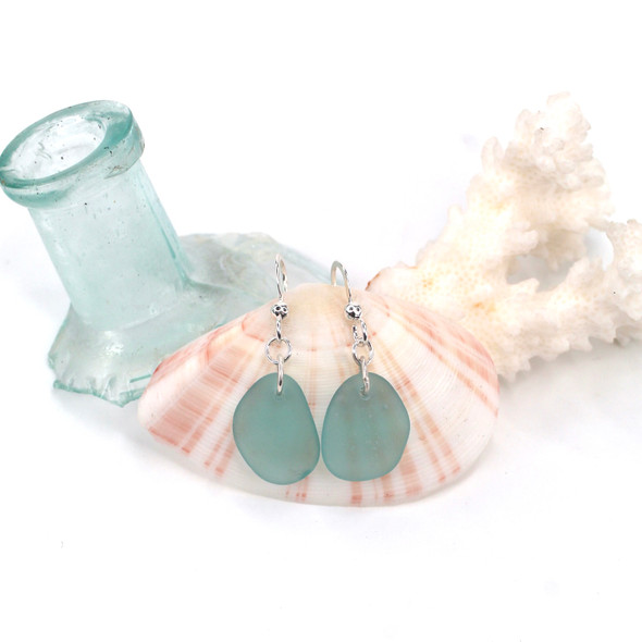 Aqua Oval Sea Glass Simply Drilled Earrings