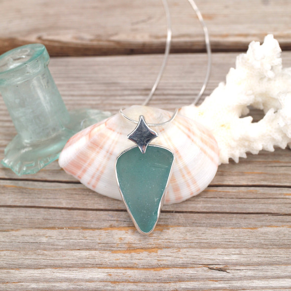 Insta Sale Aqua Triangle Sea Glass Diamond Geometric Necklace - MM