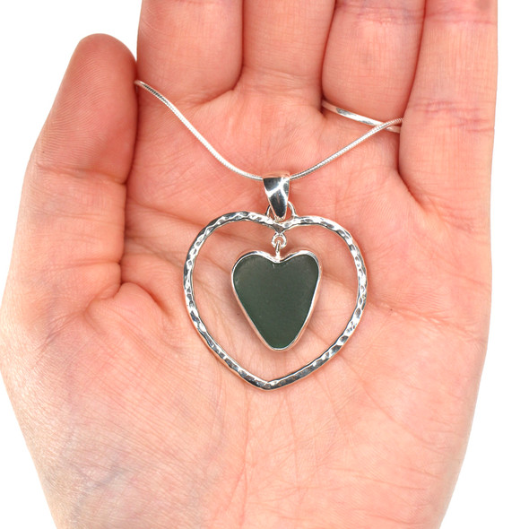 Olive Sea Glass Heart Center Necklace Olive Sea Glass Heart Center Necklace