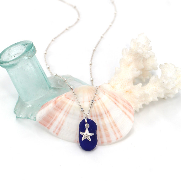 Cobalt Midnight Tiny Starfish Nautical Charm Necklace