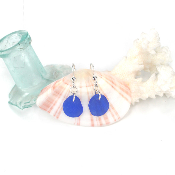 Cobalt Bright Sea Glass Simply Drilled Earrings