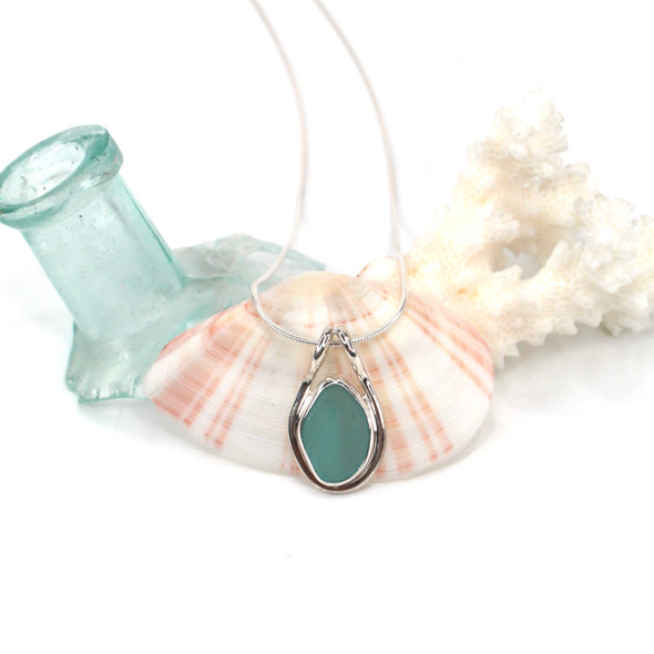 Aqua Sea Glass Lasso Necklace