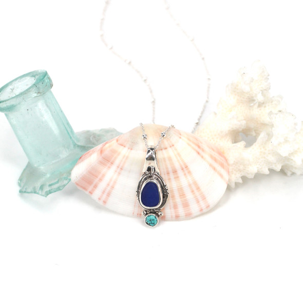 Cobalt Deep Sea Glass and Turquoise Double Necklace