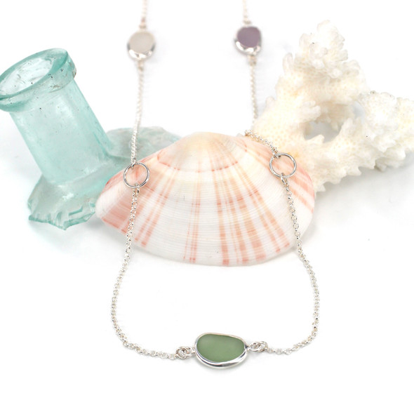 Mist Ocean Symphony 5 Stone Sea Glass 30" Lariat Necklace