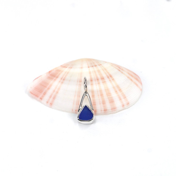 Cobalt Triangle Sea Glass Lunar Drop Charm
