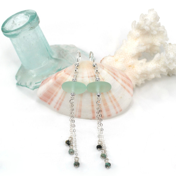Seafoam Sea Glass and African Turquoise Chandelier Earrings