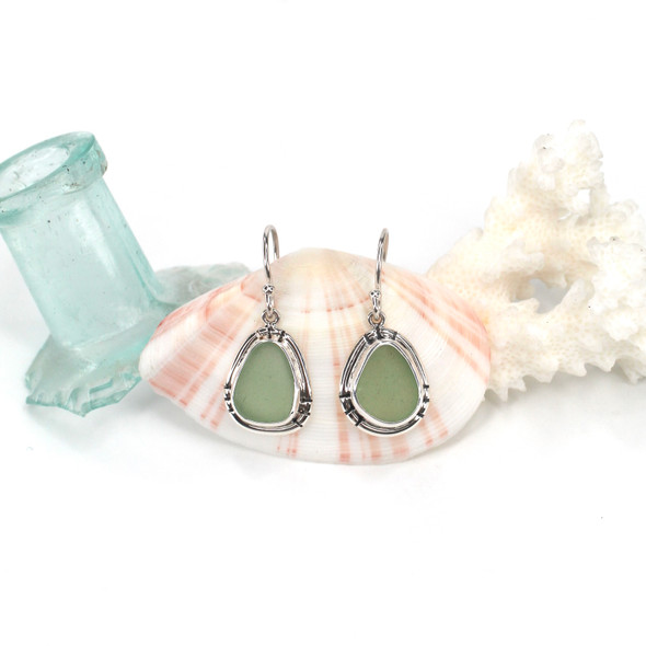 Seafoam Sea Glass Double Bezel Earrings