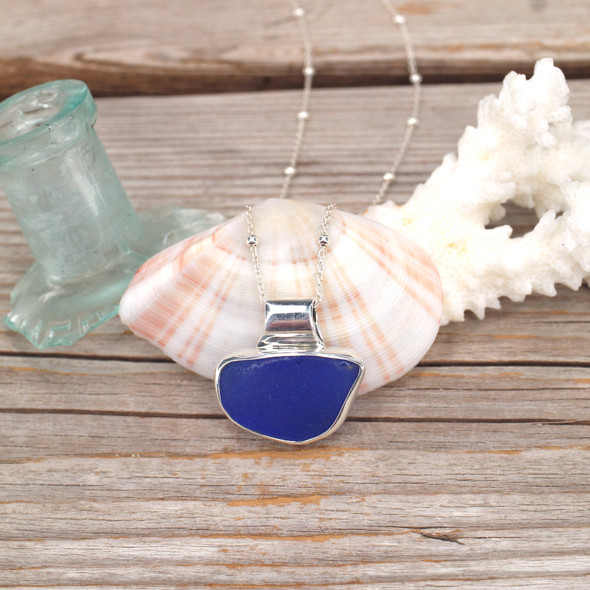 Insta Sale Cobalt Sea Glass Slide Necklace - MM