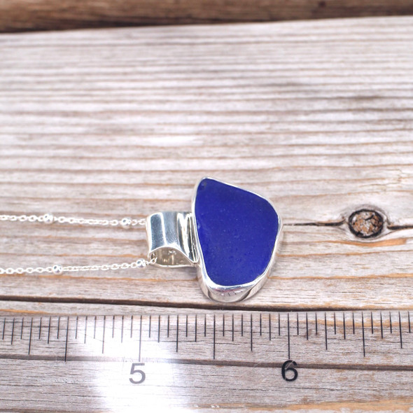 Insta Sale Cobalt Sea Glass Slide Necklace - MM on ruler for size reference. 