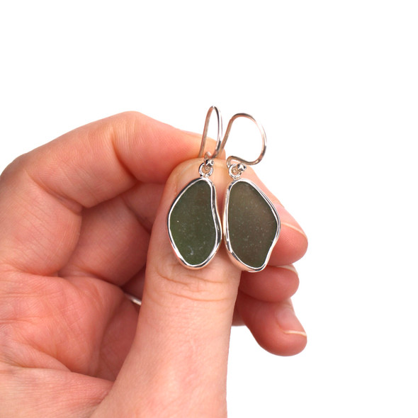 Olive Moss Sea Glass Single Bezel Earrings Olive Moss Sea Glass Single Bezel Earrings