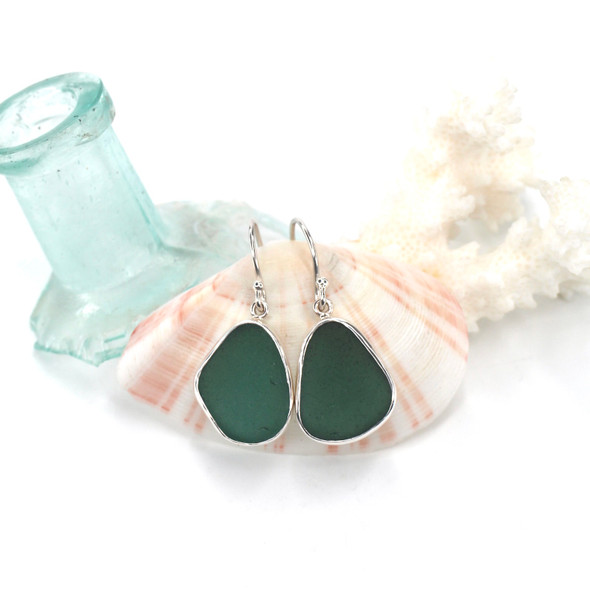 Olive Forest Sea Glass Single Bezel Earrings Olive Forest Sea Glass Single Bezel Earrings