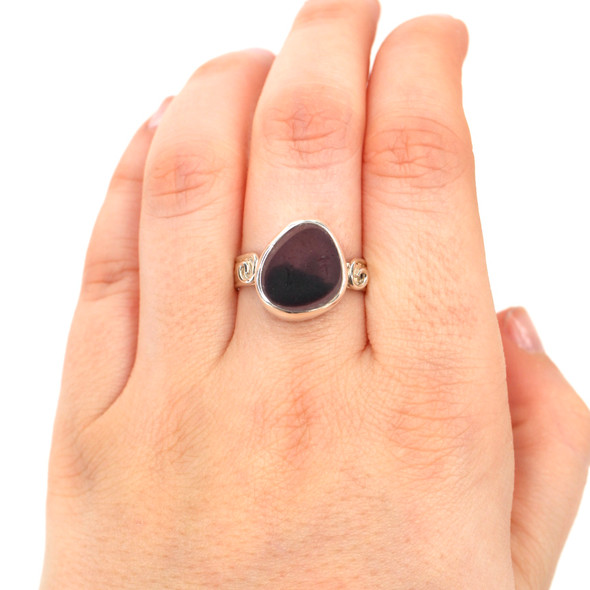 Purple Mystique Ultra Rare Sea Glass Swirl Ring - Size 9 on model for color reference.